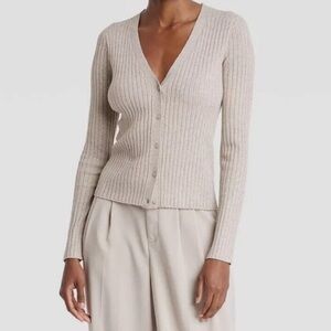 A New Day Target Cream Metalic Gold Cardigan Sweater V-neck Knit Large